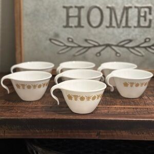 SET of 7 Gold Butterfly Harvest Corelle Hook Handle Vintage Coffee Tea Cups